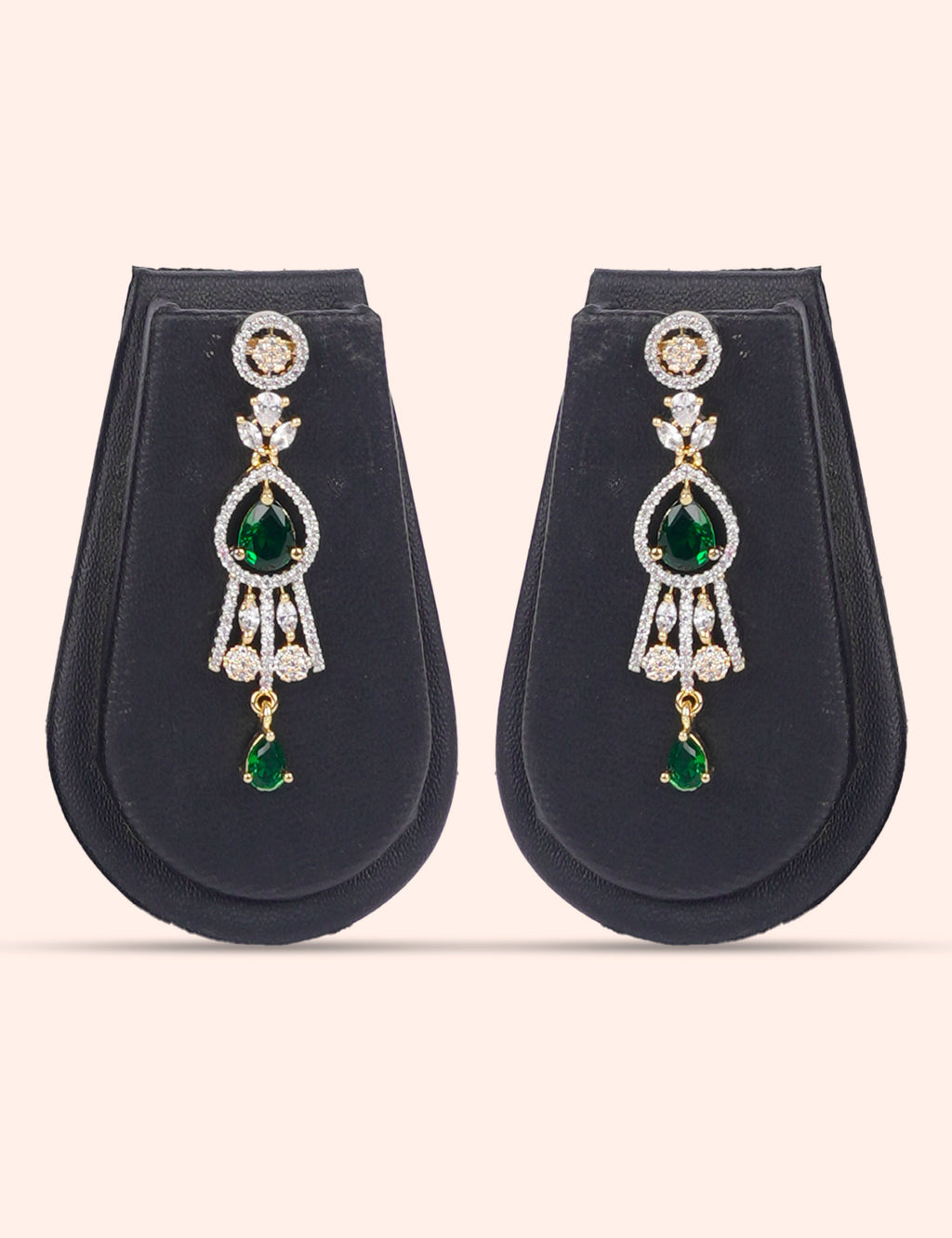Royal Green Necklace Set & Zirconia Diamond Statement Set by N Dazzles Designs