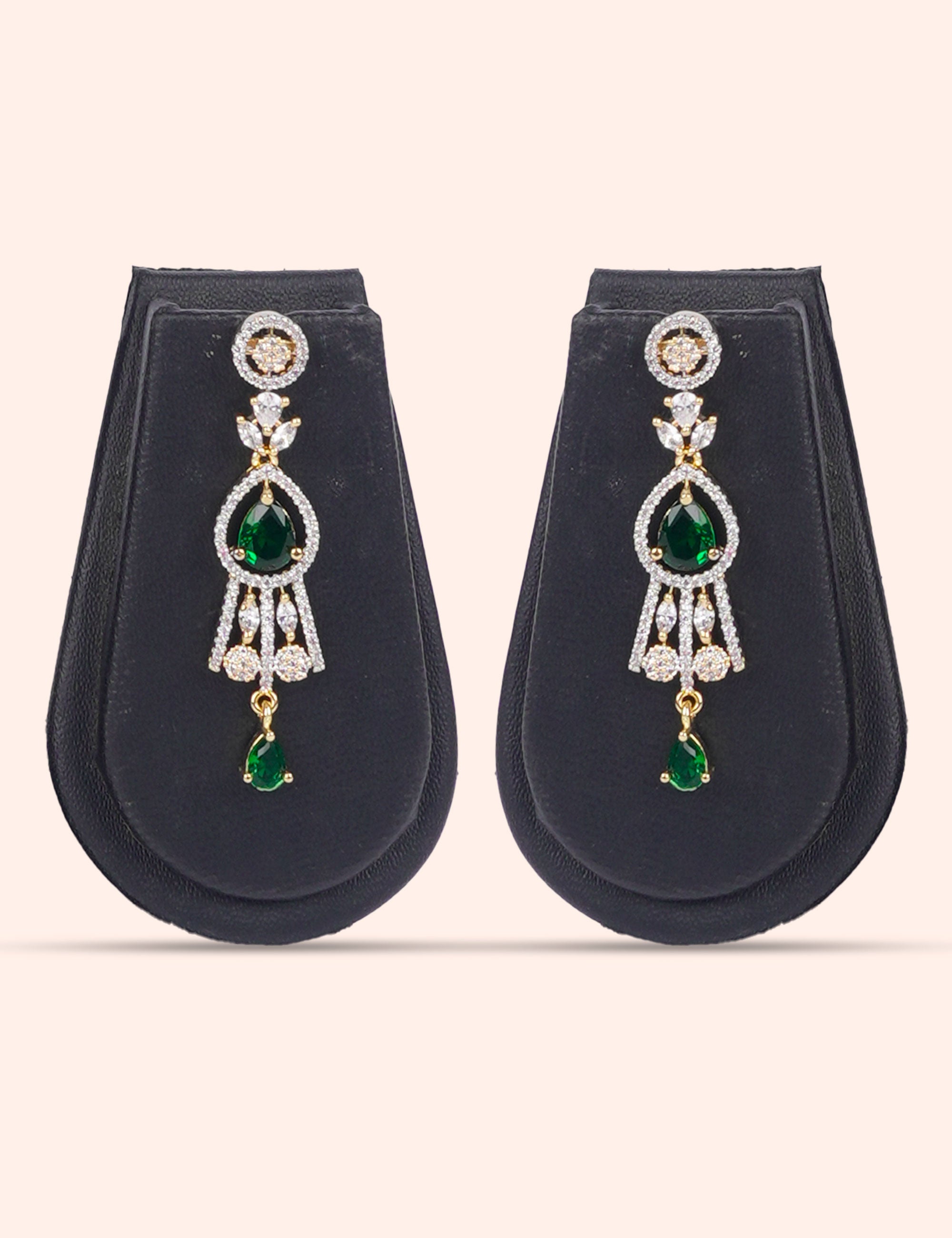 Royal Green Necklace Set & Zirconia Diamond Statement Set by N Dazzles Designs