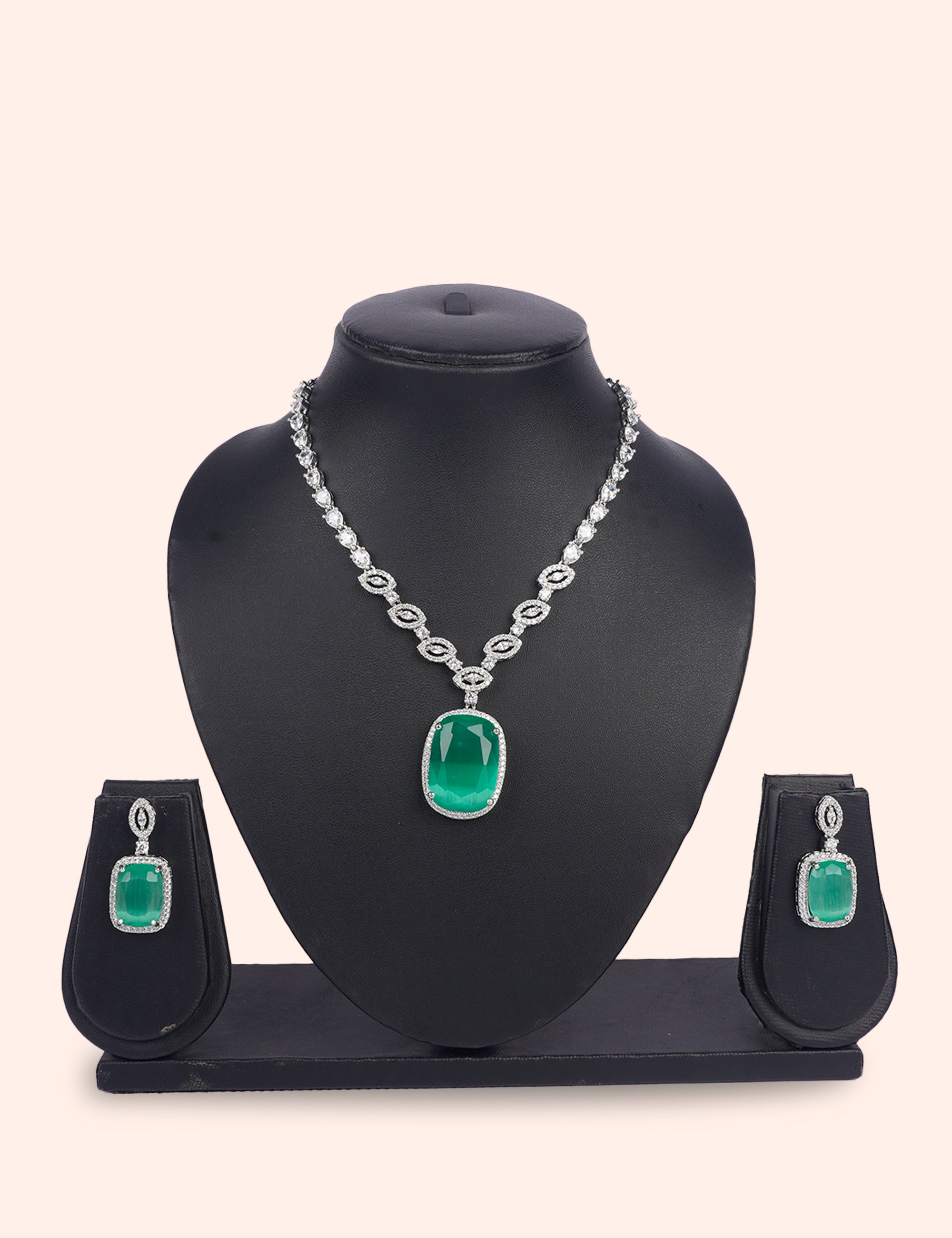 Royal Green Glow & Zirconia Diamond Statement Set by N Dazzles Designs