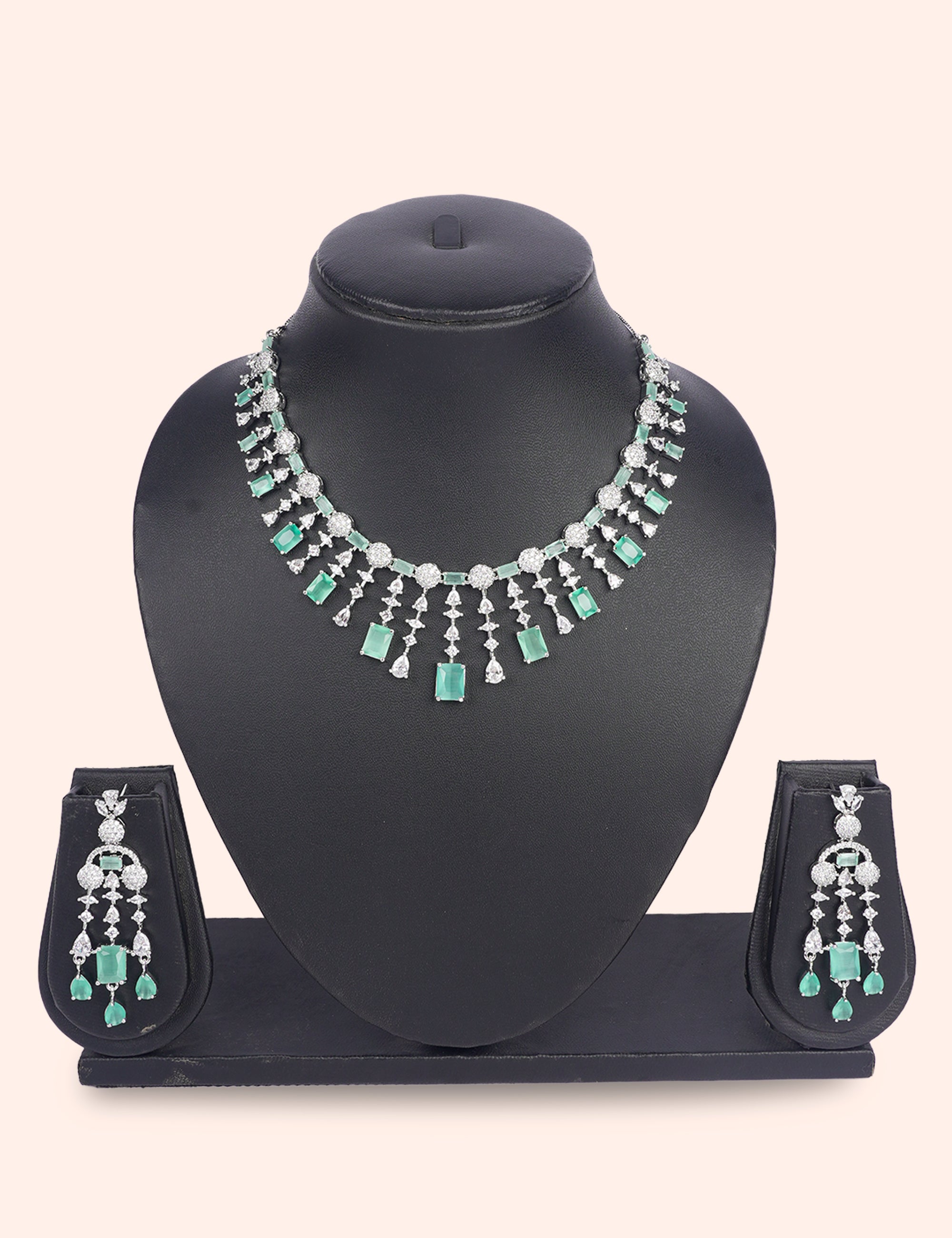 Regal Green & Zirconia Diamond Statement Set by N Dazzles Designs