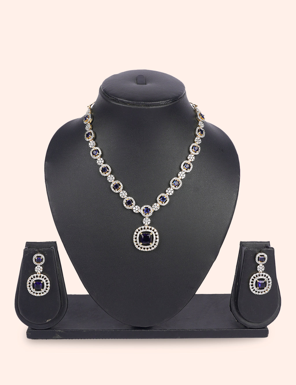 Round Blue Jewel Suite & Zirconia Diamond Statement Set by N Dazzles Designs