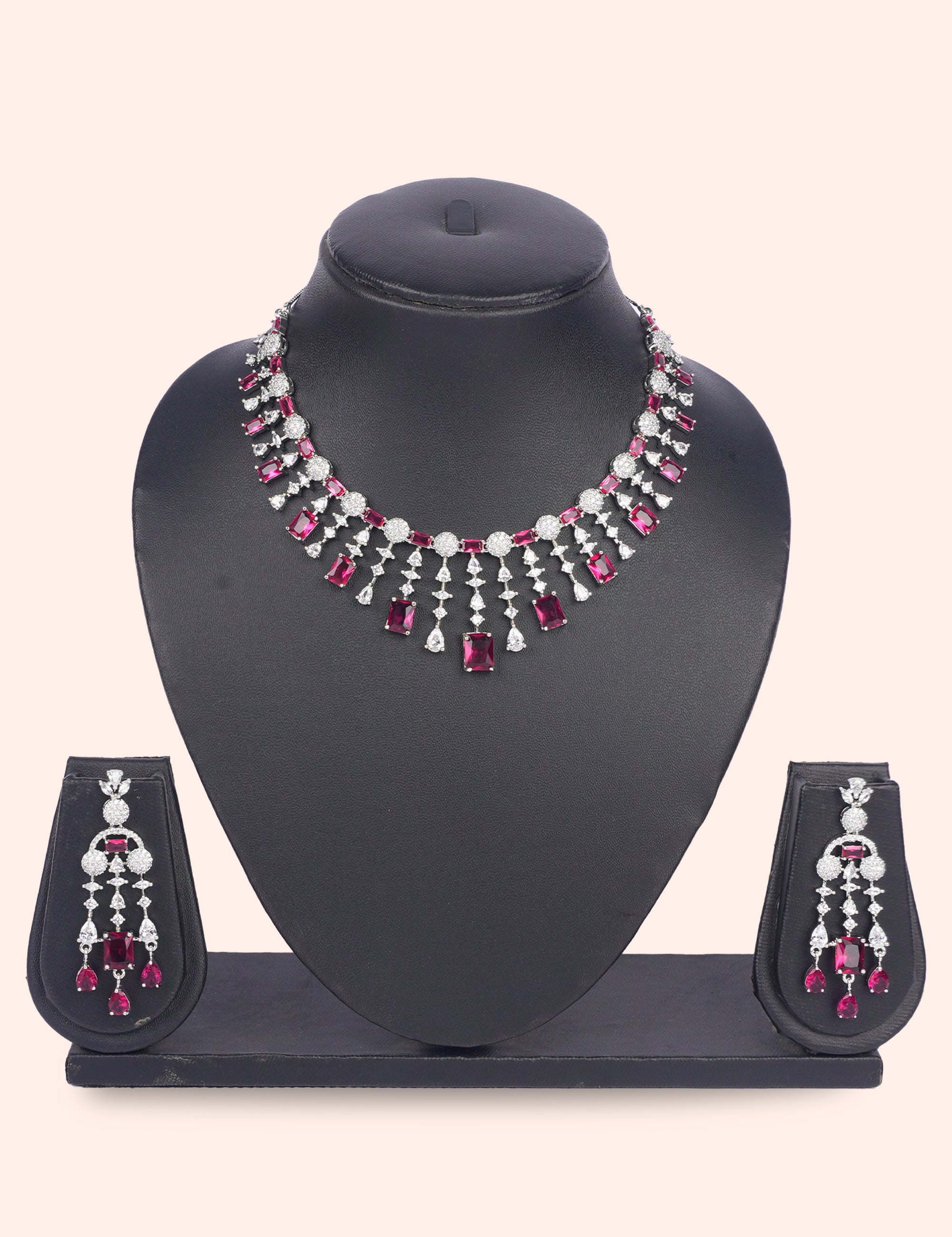 Ruby Raindrop Set & Zirconia Diamond Statement Set by N Dazzles Designs