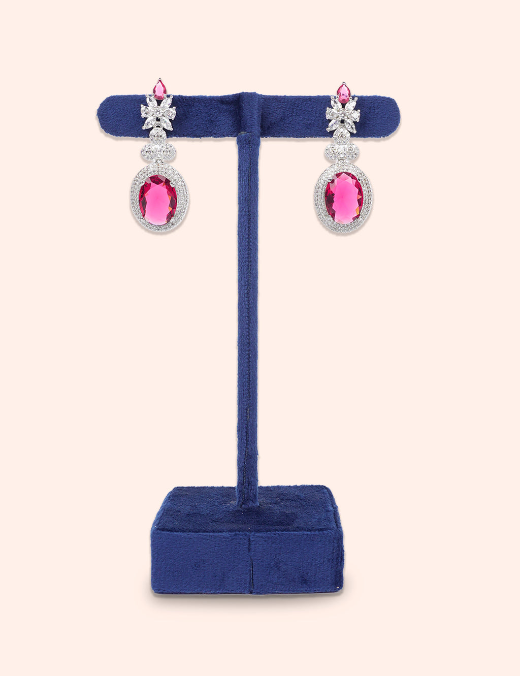 Floral Pink Stone Pearl Drop Earrings