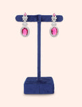 Floral Pink Stone Pearl Drop Earrings