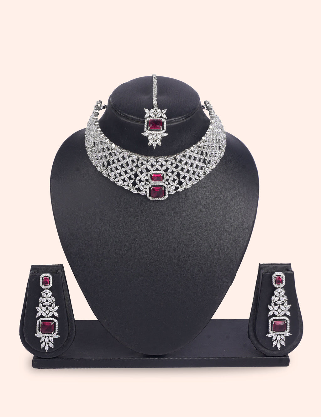 Royal Ruby Choker Set  & Zirconia Diamond Statement Set by N Dazzles Designs