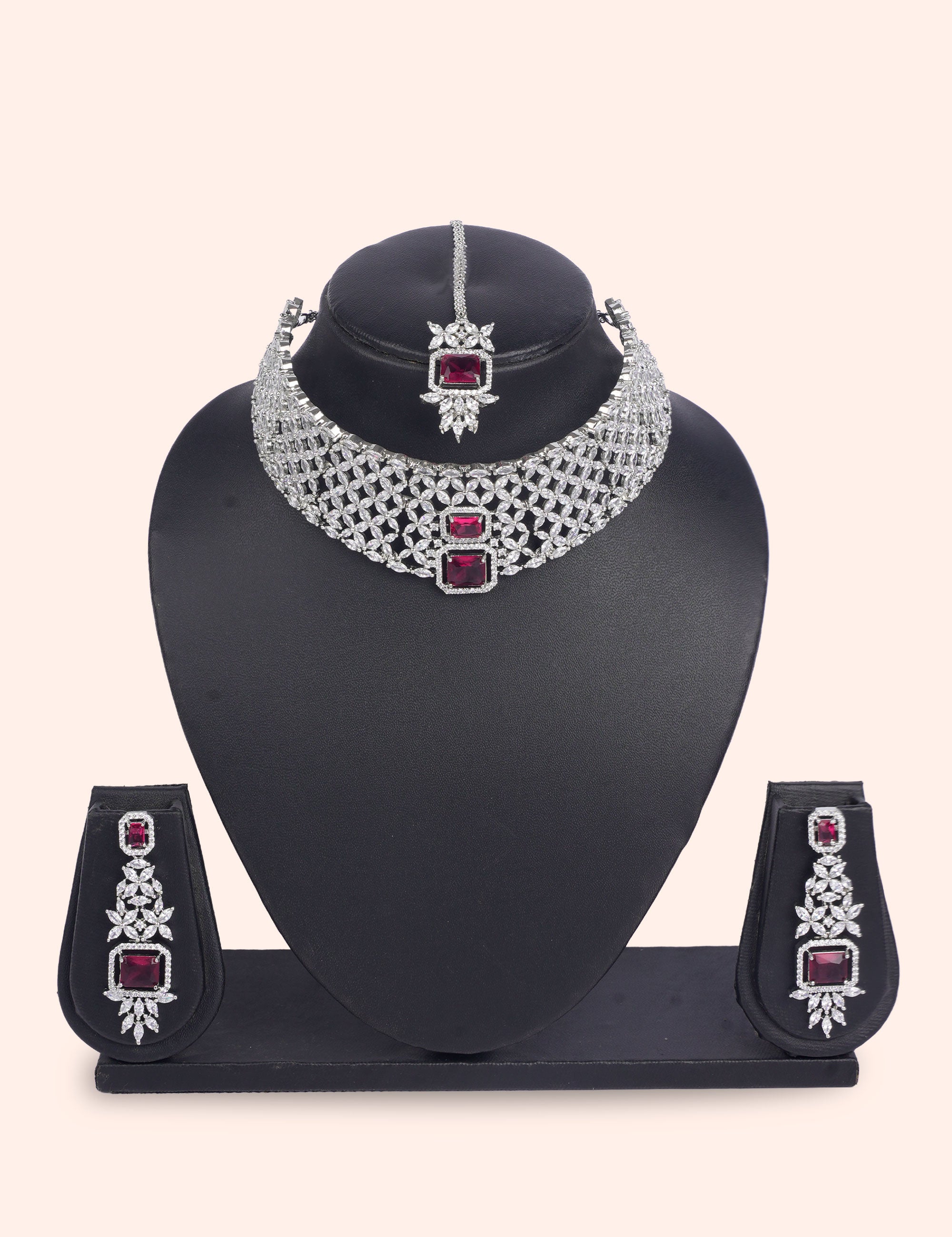 Royal Ruby Choker Set  & Zirconia Diamond Statement Set by N Dazzles Designs