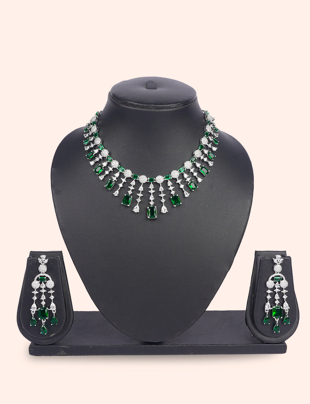 Green Royalty & Zirconia Diamond Statement Set by N Dazzles Designs