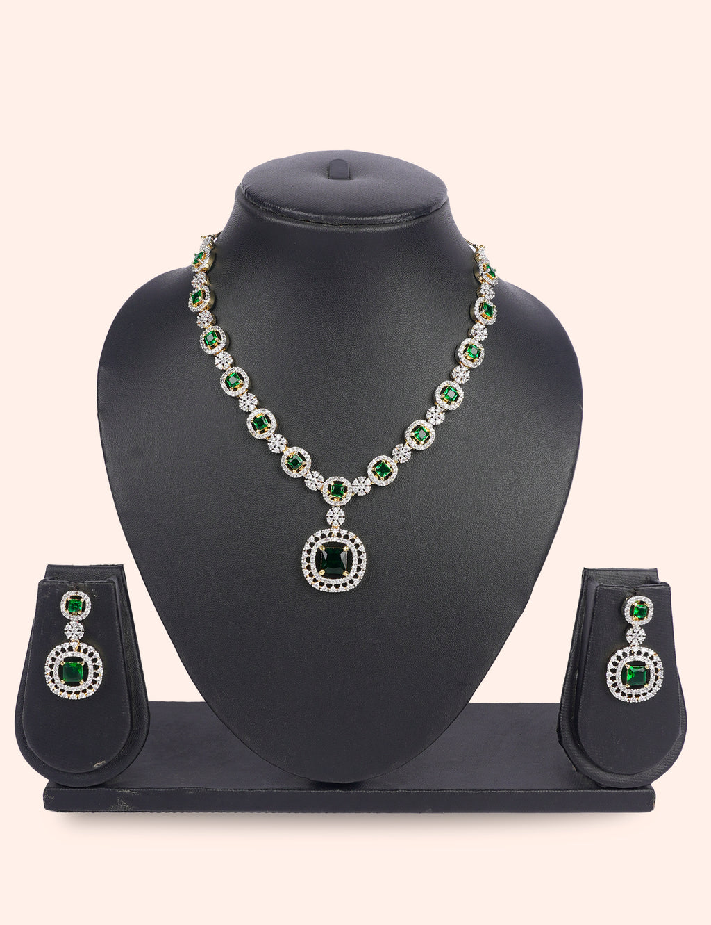 The Veridian Round & Zirconia Diamond Statement Set by N Dazzles Designs