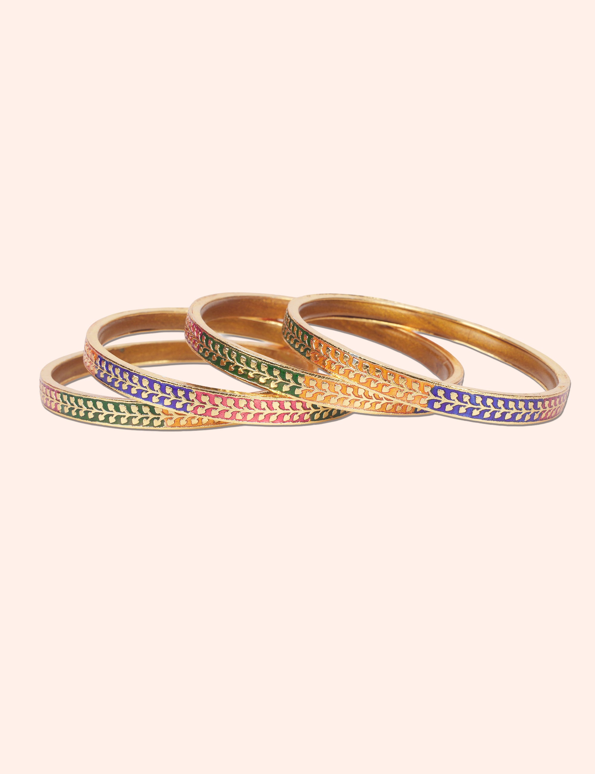 Classic Leaf Pattern Multicolor Bangles Set