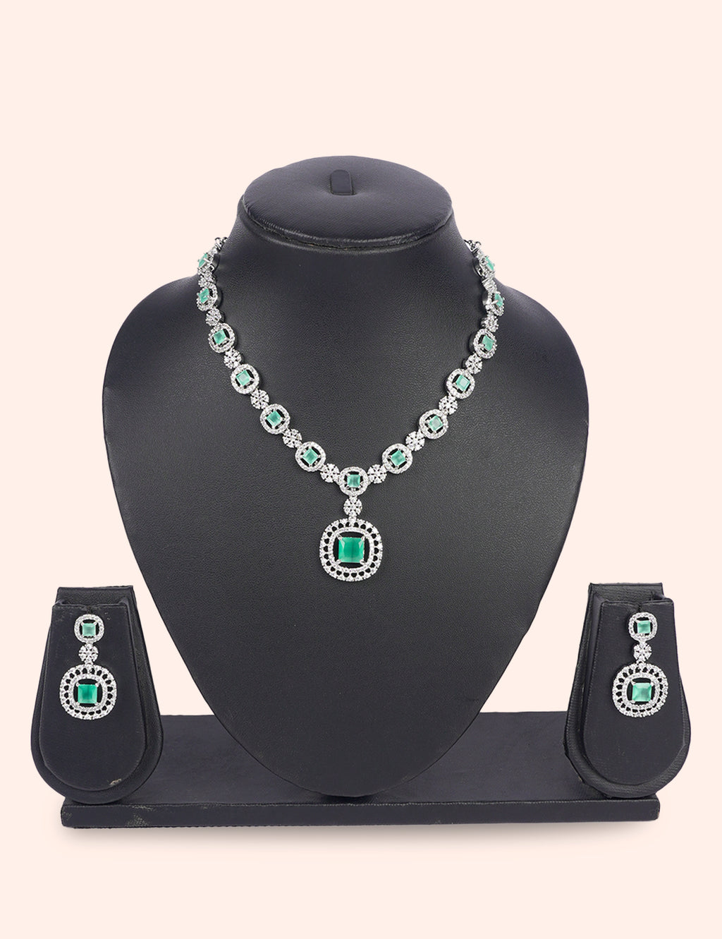 Elite Emerald Set & Zirconia Diamond Statement Set by N Dazzles Designs