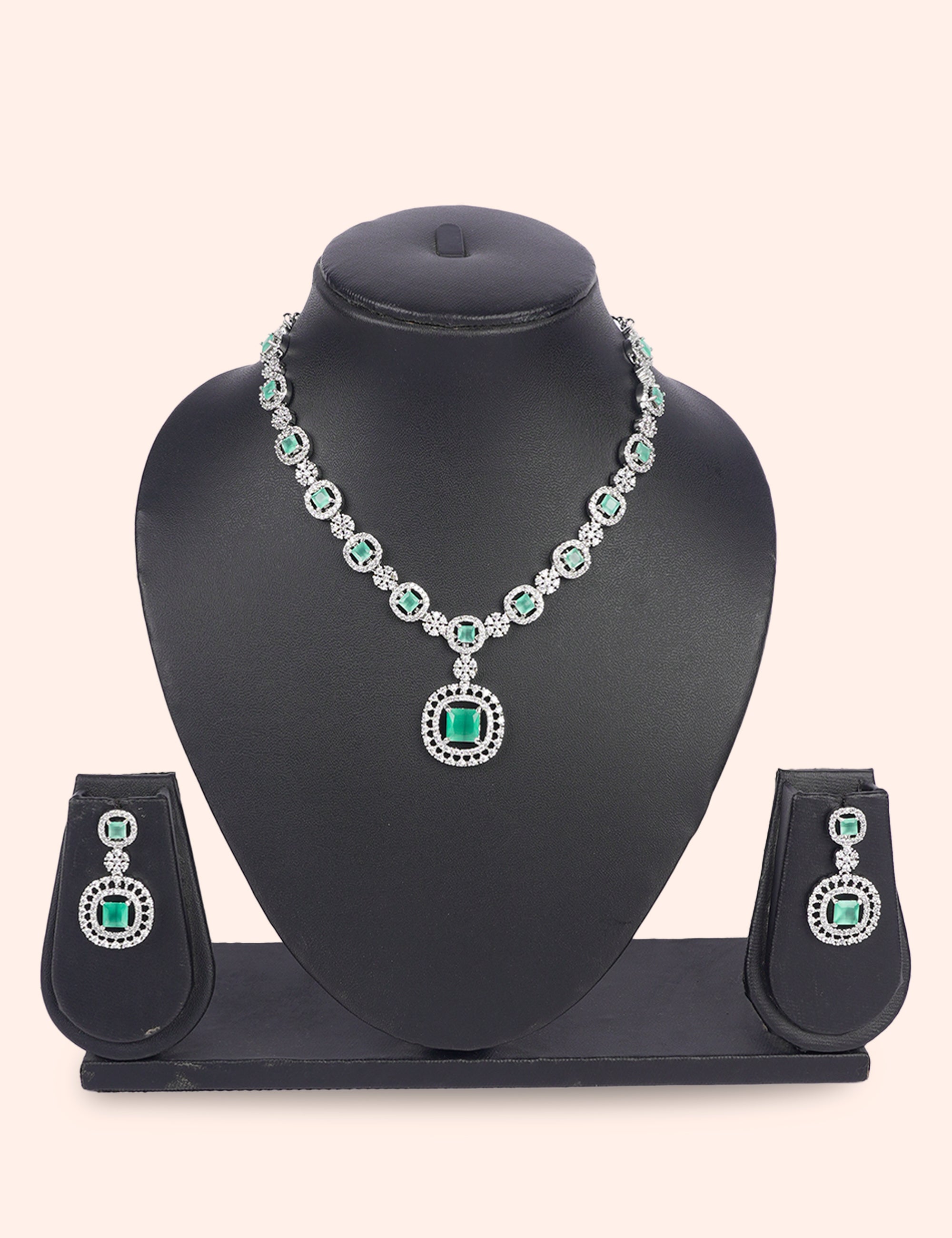 Elite Emerald Set & Zirconia Diamond Statement Set by N Dazzles Designs