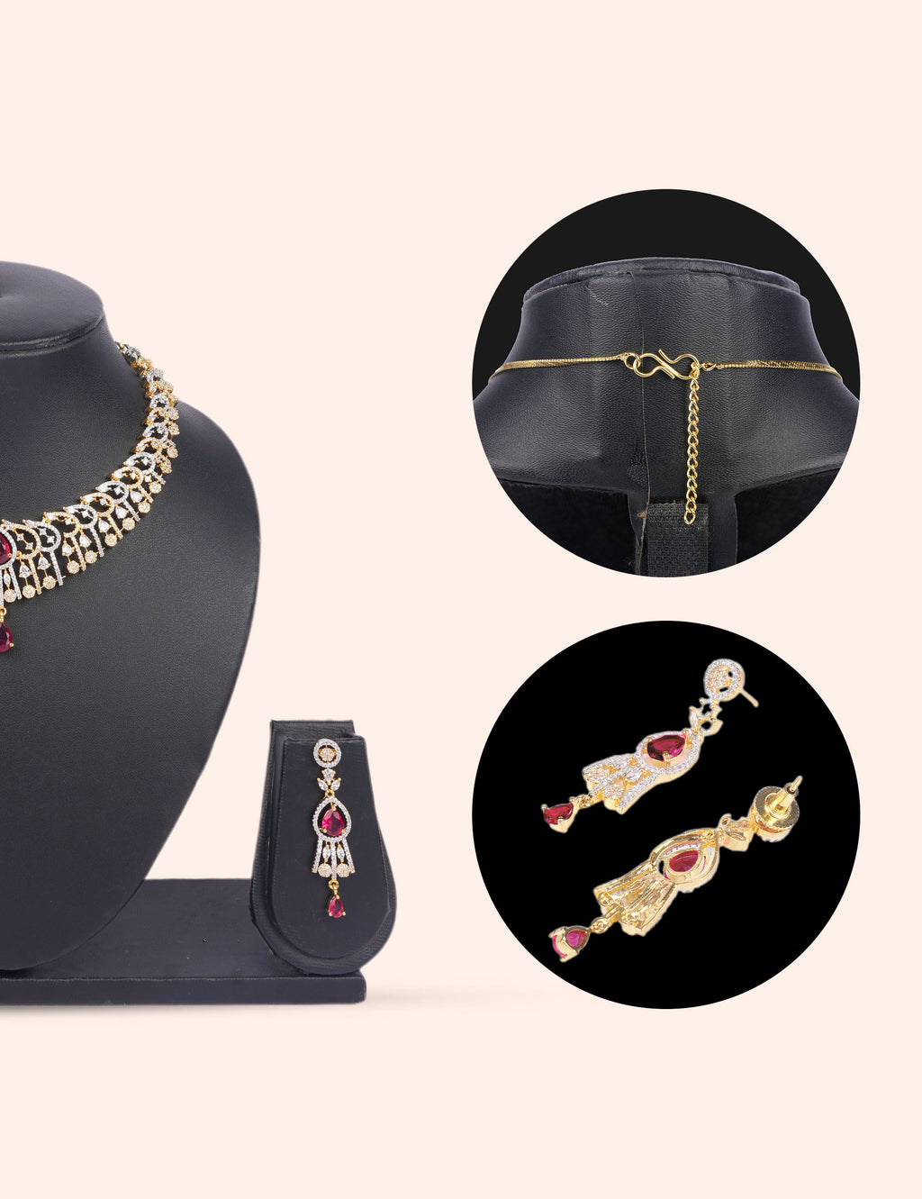 Ruby Shine Necklace & Zirconia Diamond Statement Set by N Dazzles Designs