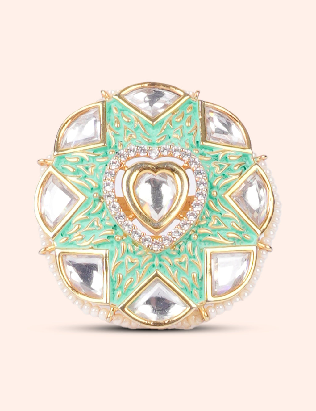 Mint Meenakari Kundan Ring