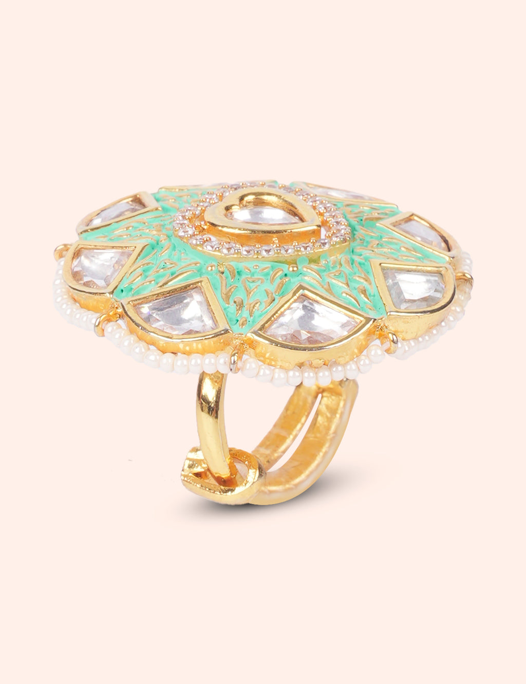 Mint Meenakari Kundan Ring