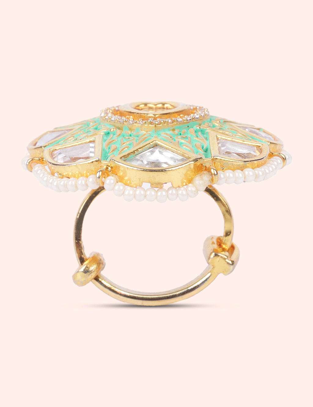 Mint Meenakari Kundan Ring