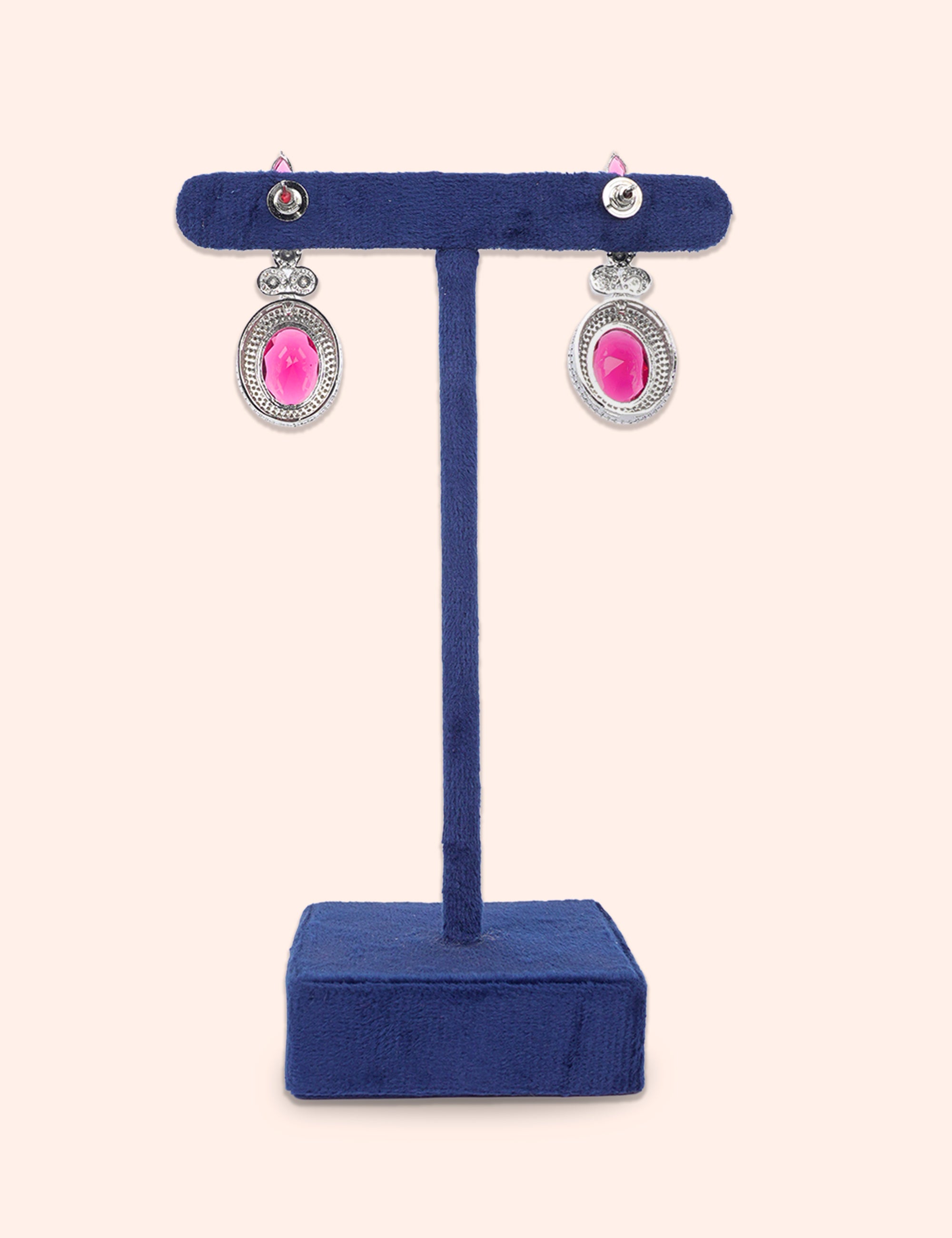 Floral Pink Stone Pearl Drop Earrings
