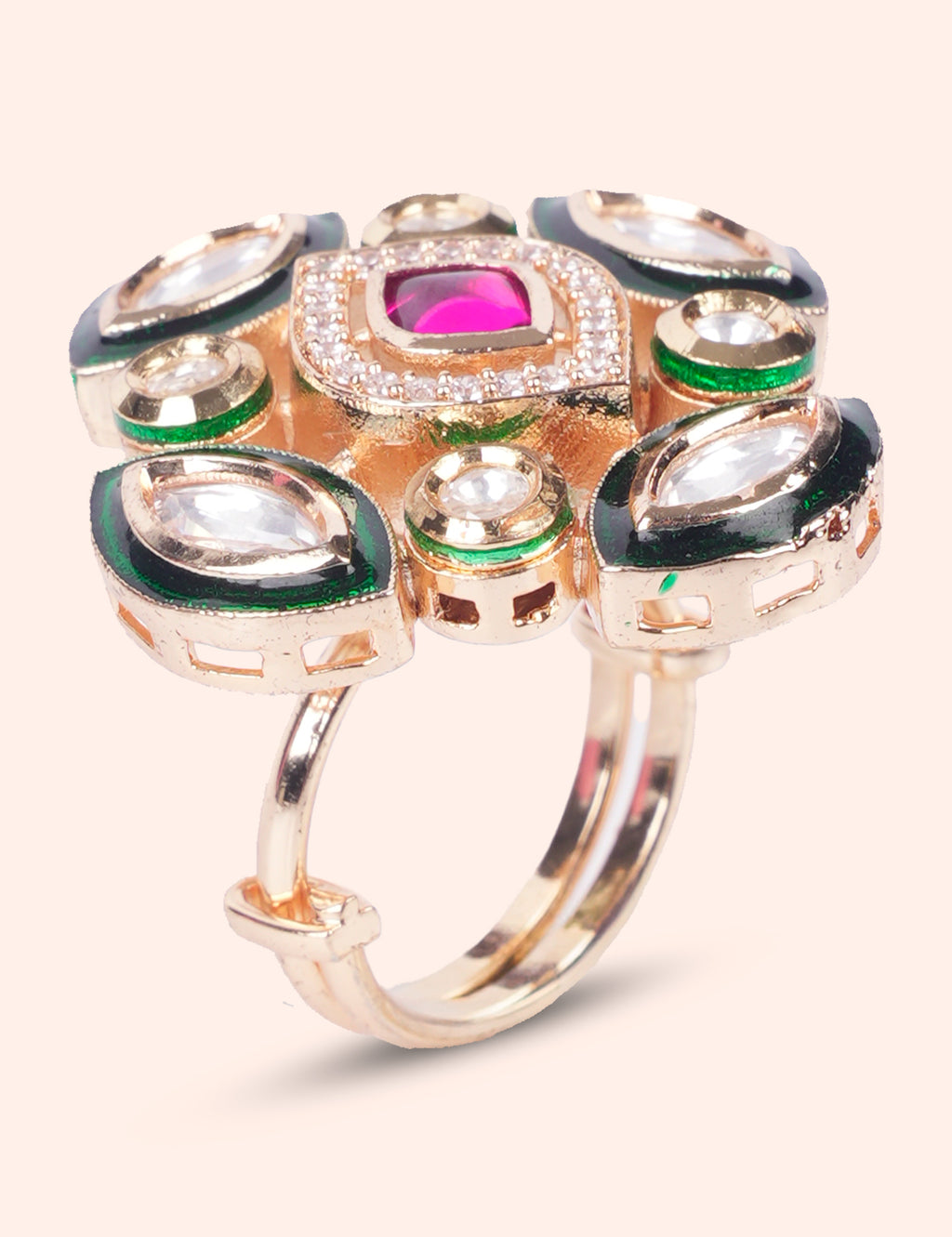 Ruby Flower Kundan Ring