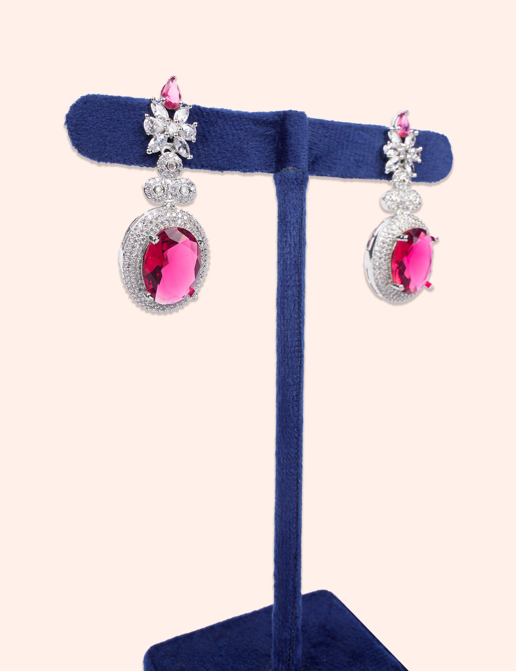 Floral Pink Stone Pearl Drop Earrings