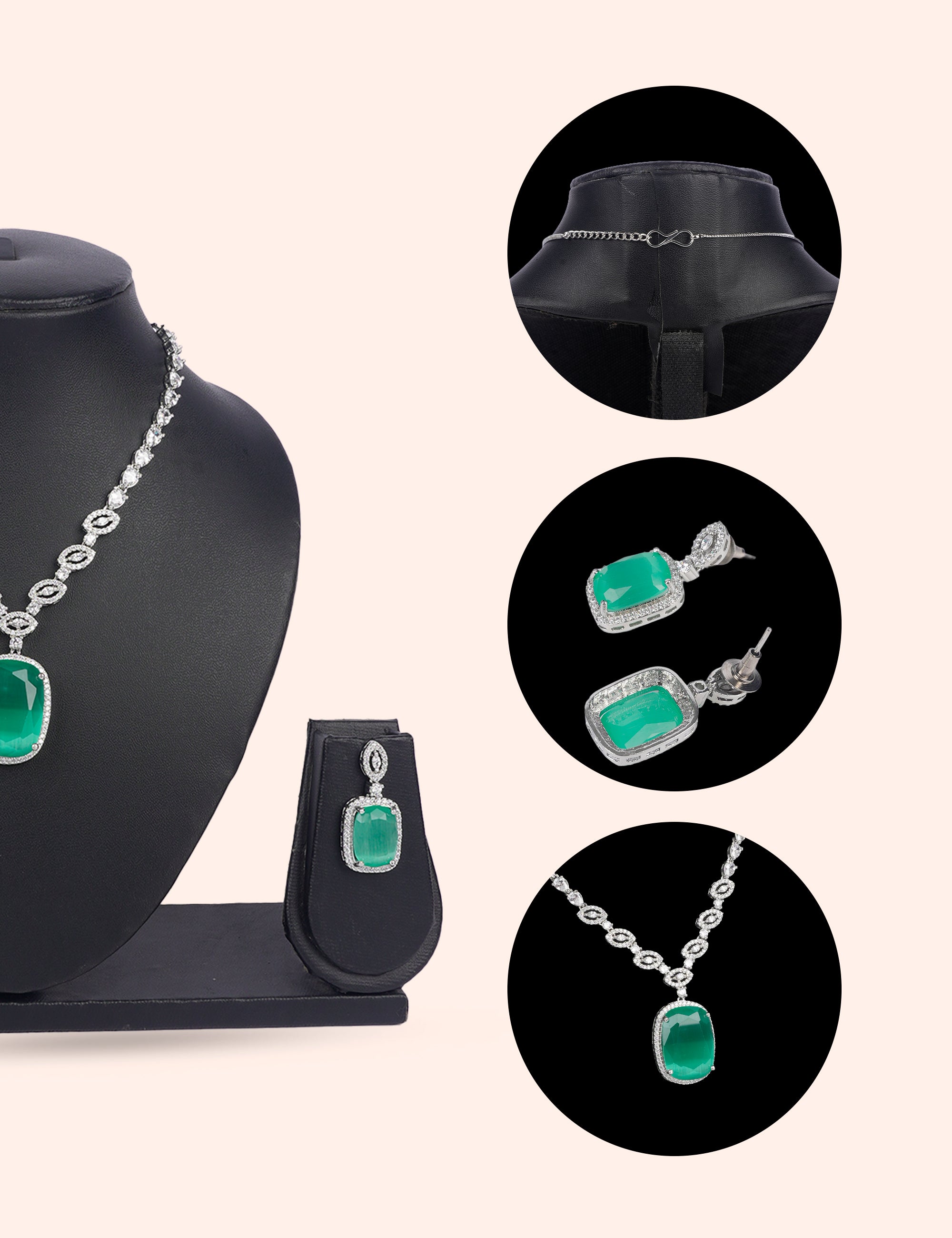 Royal Green Glow & Zirconia Diamond Statement Set by N Dazzles Designs