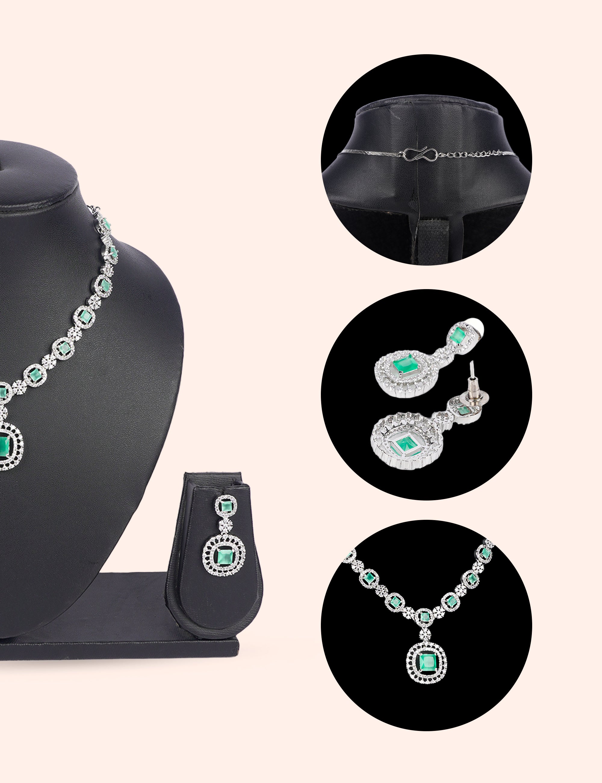 Elite Emerald Set & Zirconia Diamond Statement Set by N Dazzles Designs