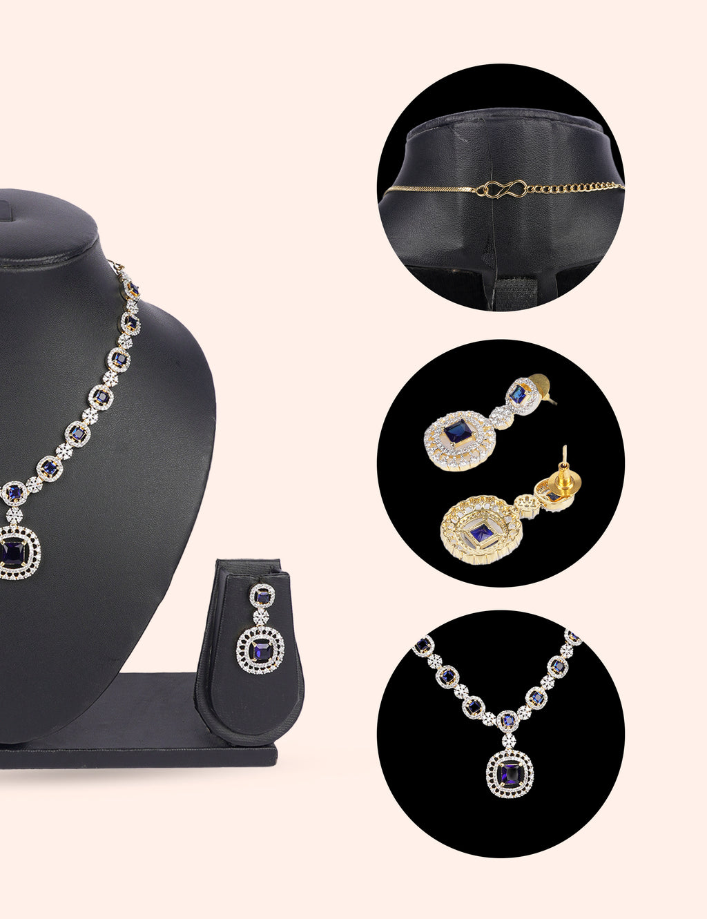 Round Blue Jewel Suite & Zirconia Diamond Statement Set by N Dazzles Designs