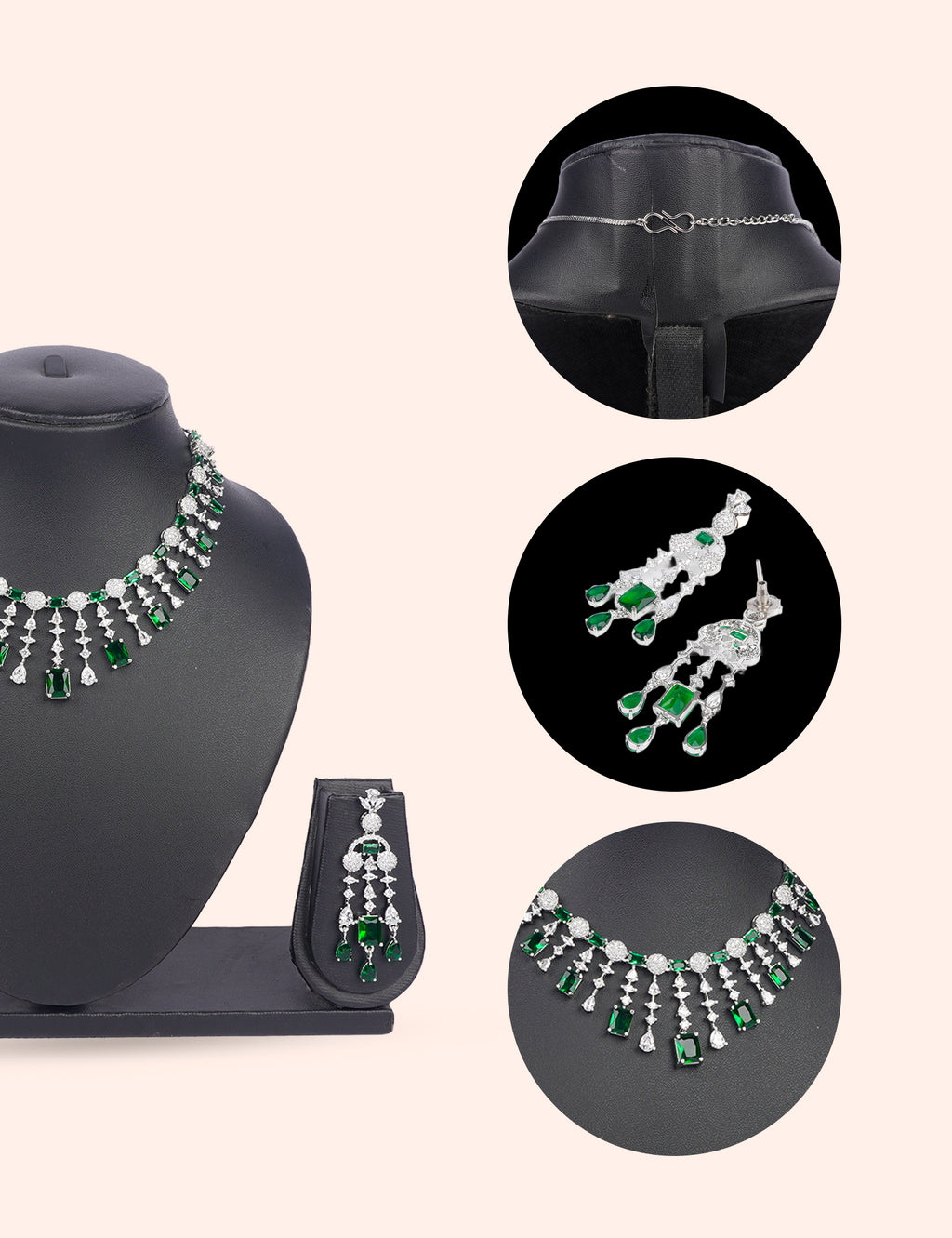 Green Royalty & Zirconia Diamond Statement Set by N Dazzles Designs
