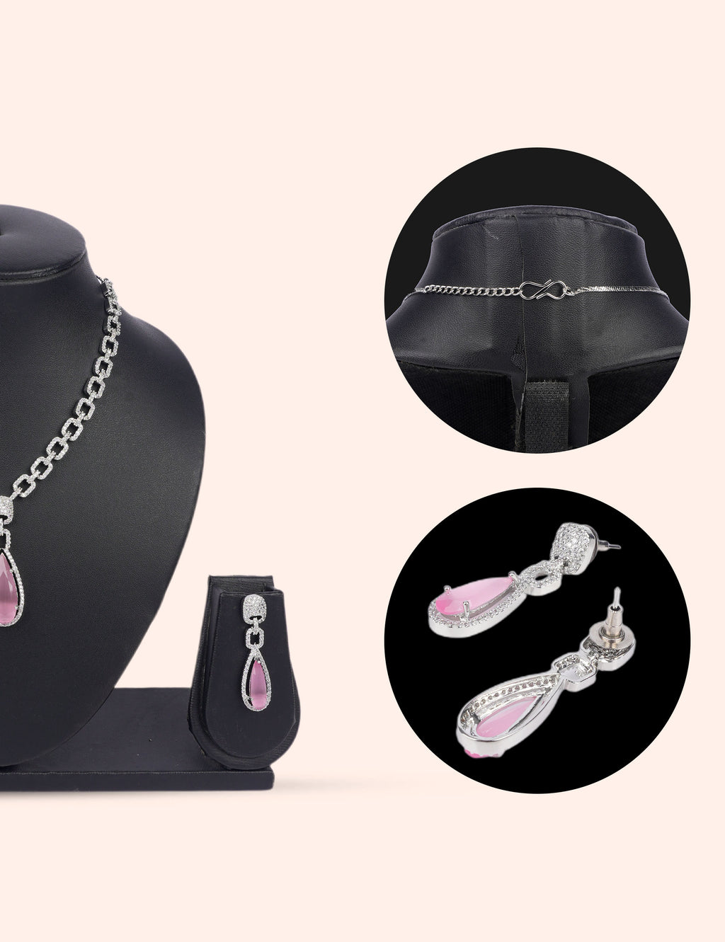 Pink Crystal Link & Zirconia Diamond Statement Set by N Dazzles Designs