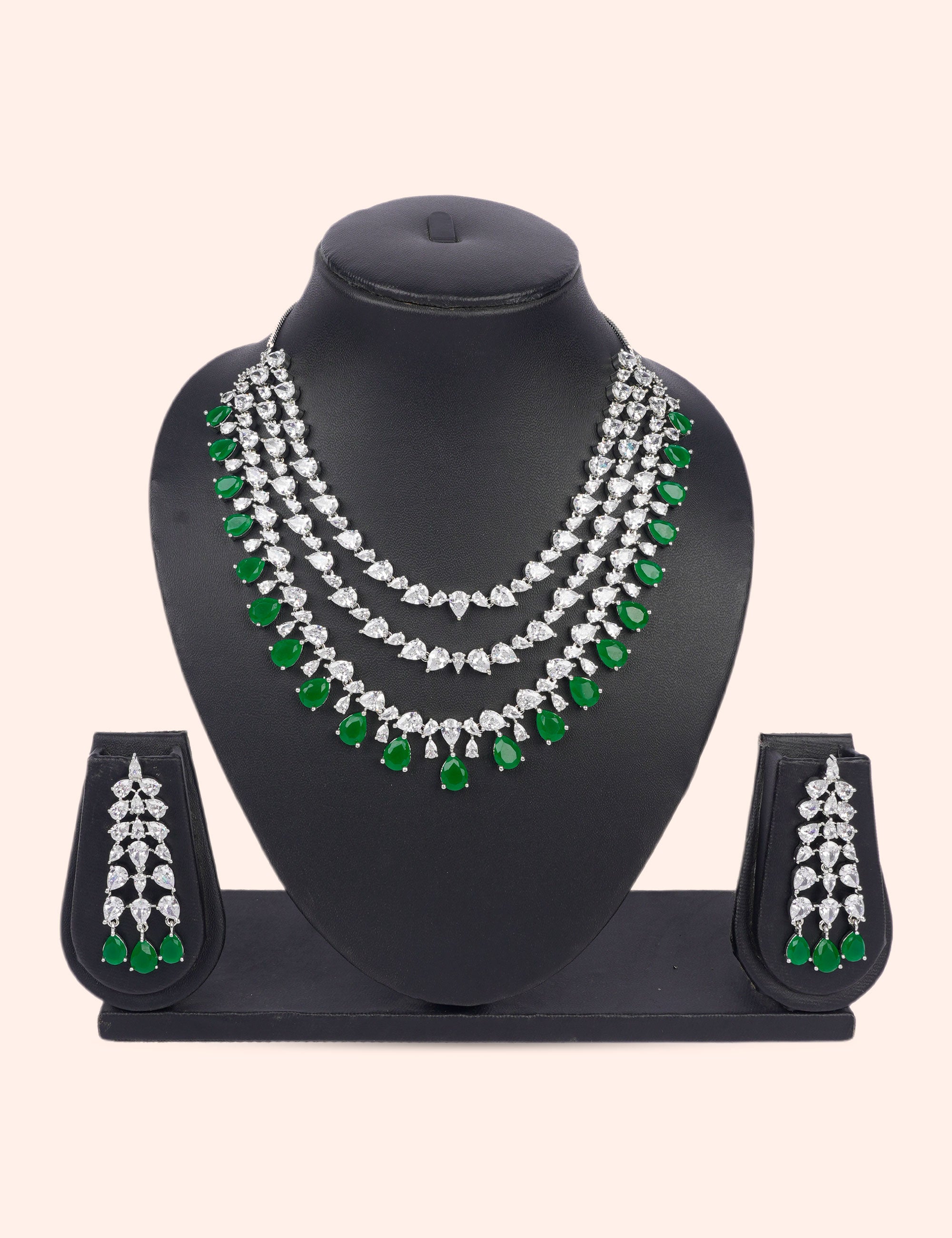 Evergreen Layered Shine & Zirconia Diamond Statement Set by N Dazzles Designs