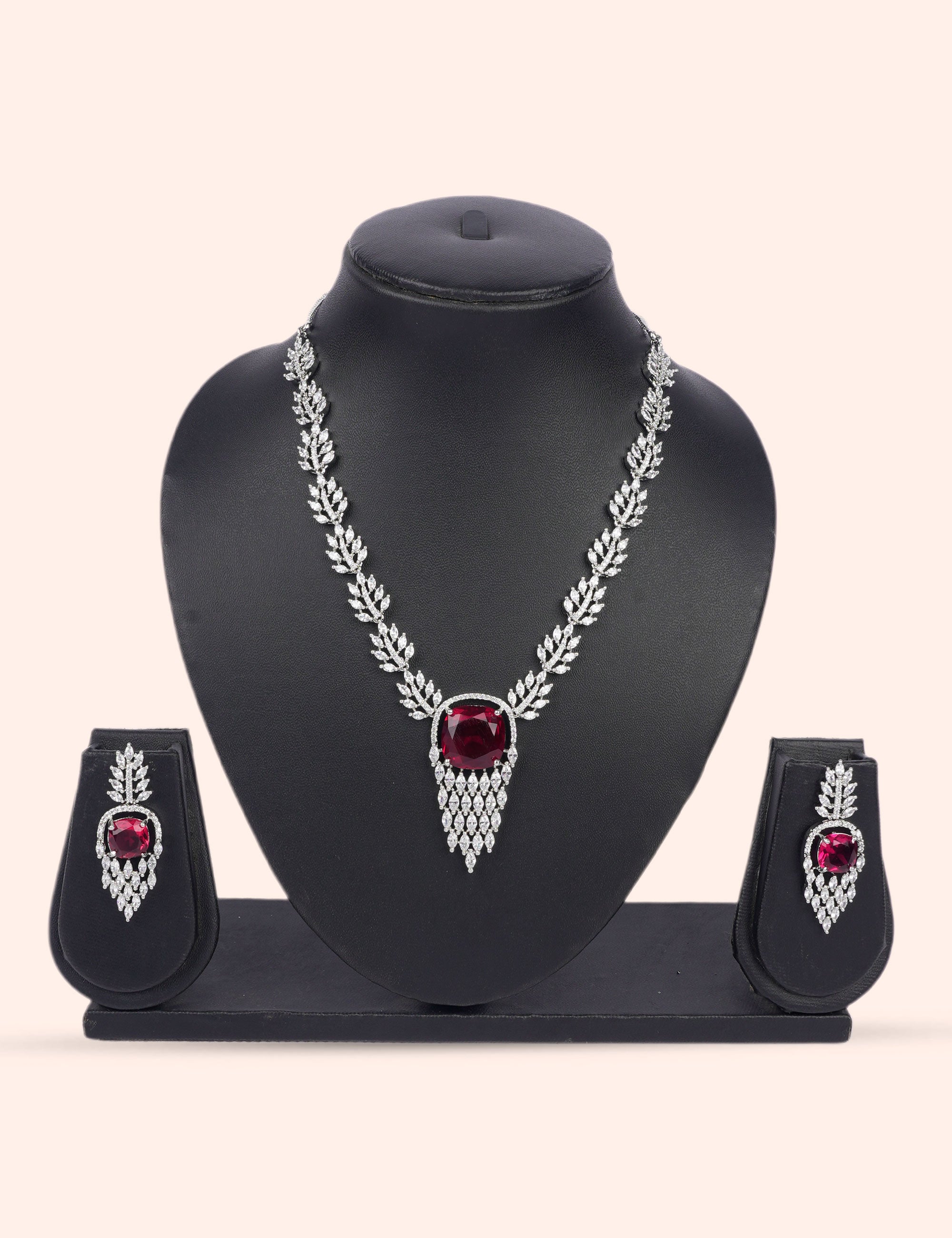 Shahi Ruby Set & Zirconia Diamond Statement Set by N Dazzles Designs