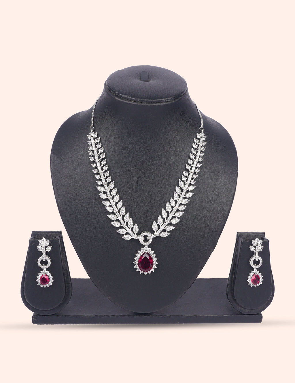 Imperial Red Radiance & Zirconia Diamond Statement Set by N Dazzles Designs
