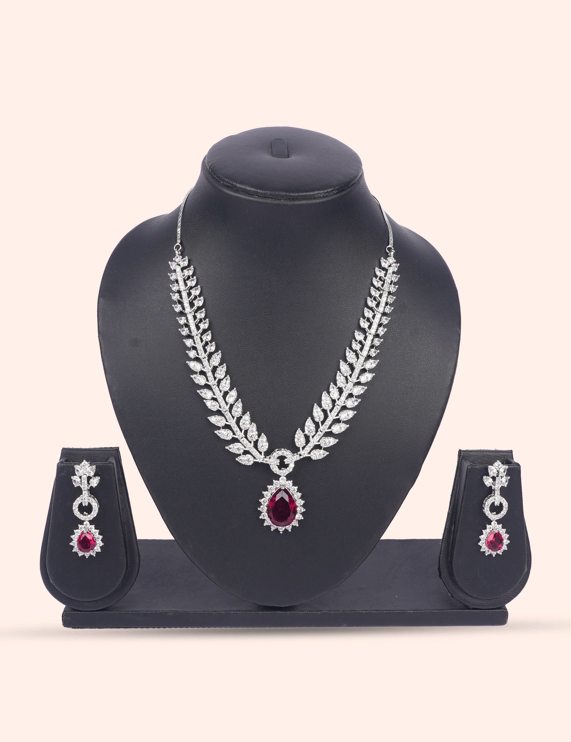 Imperial Red Radiance & Zirconia Diamond Statement Set by N Dazzles Designs