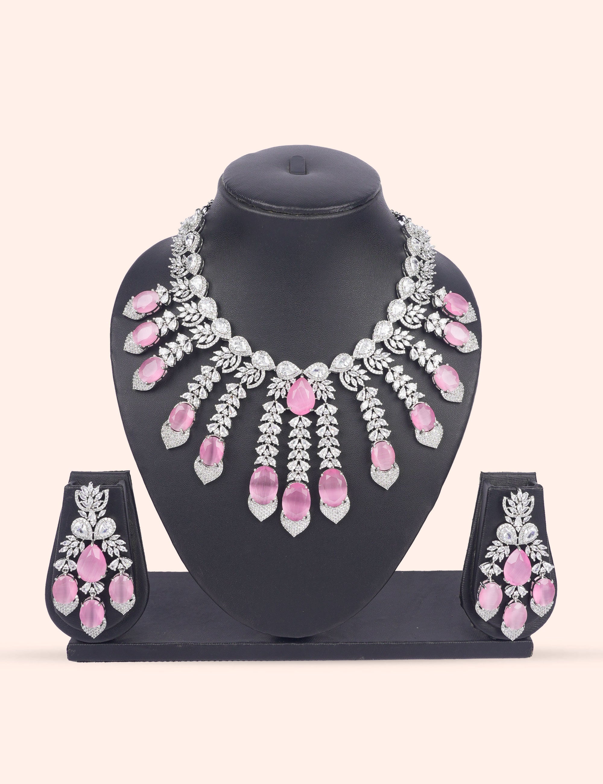 Pink Pearl Royale & Zirconia Diamond Statement Set by N Dazzles Designs