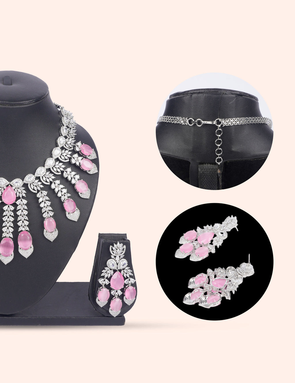 Pink Pearl Royale & Zirconia Diamond Statement Set by N Dazzles Designs