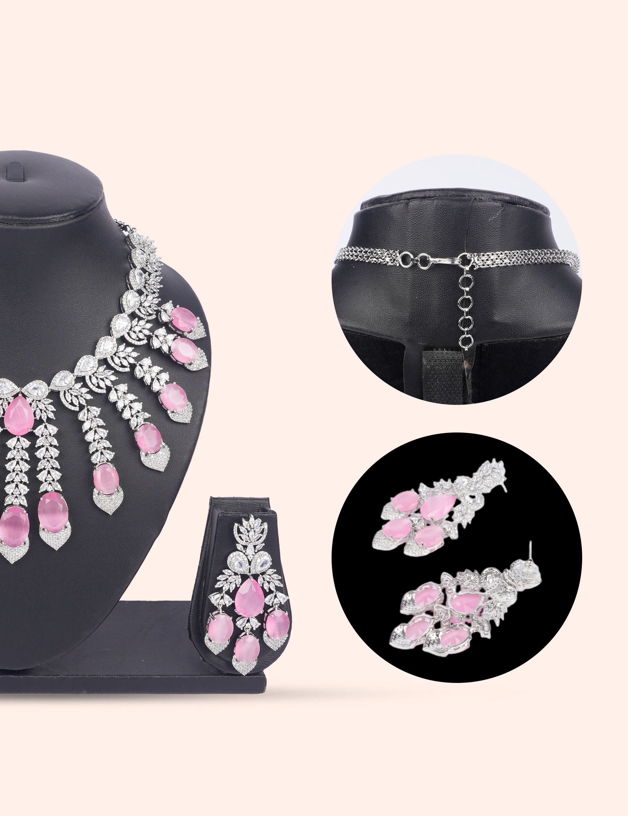 Pink Pearl Royale & Zirconia Diamond Statement Set by N Dazzles Designs