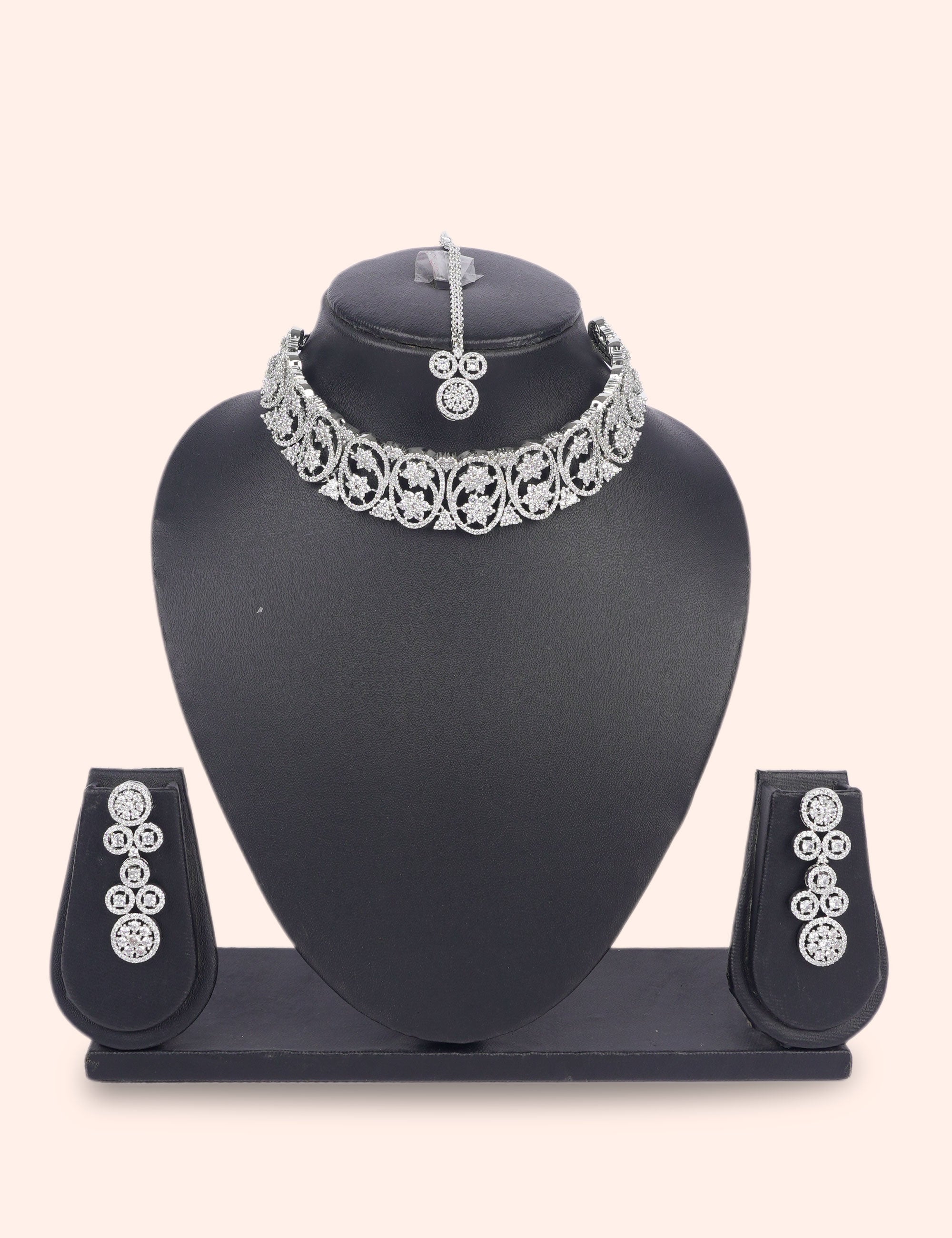 Moonlit Petals & Zirconia Diamond Statement Set by N Dazzles Designs