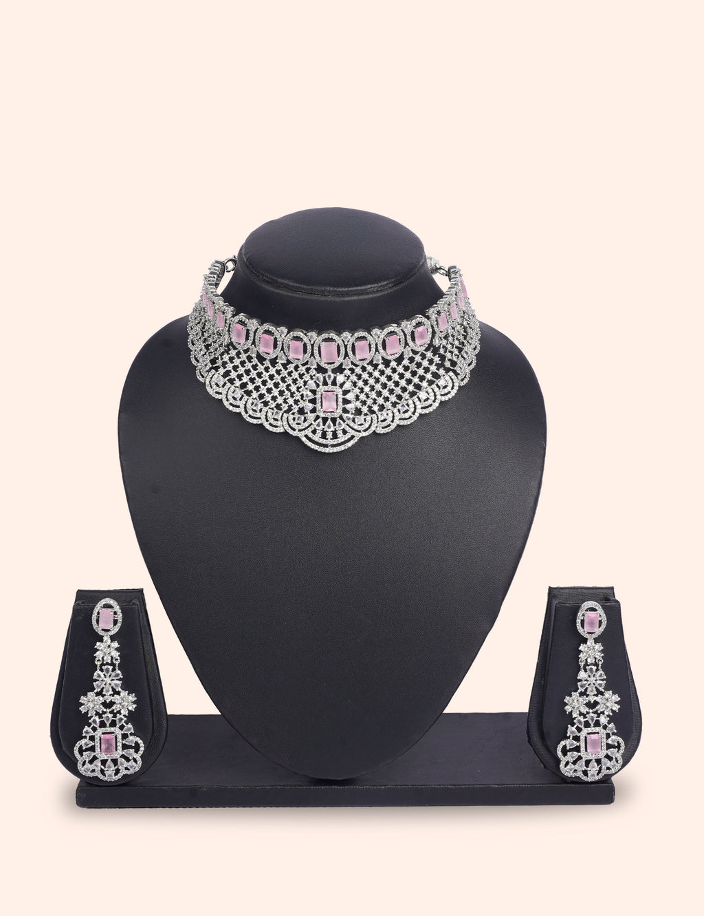 Crystal Rose Choker & Zirconia Diamond Statement Set by N Dazzles Designs