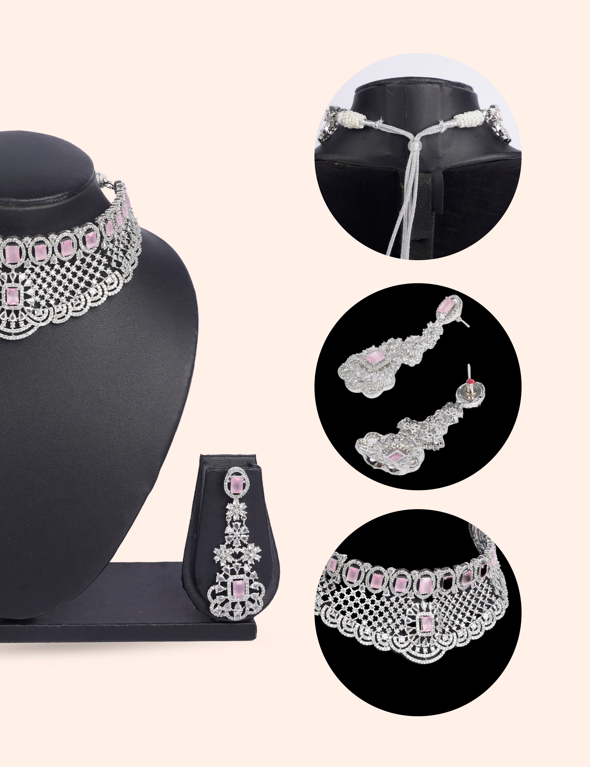 Crystal Rose Choker & Zirconia Diamond Statement Set by N Dazzles Designs