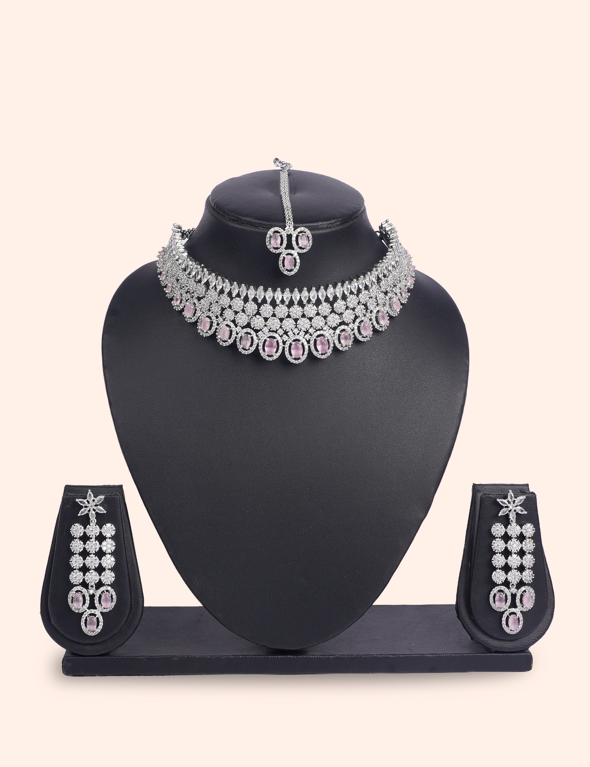 Moonlit Blush Choker& Zirconia Diamond Statement Set by N Dazzles Designs