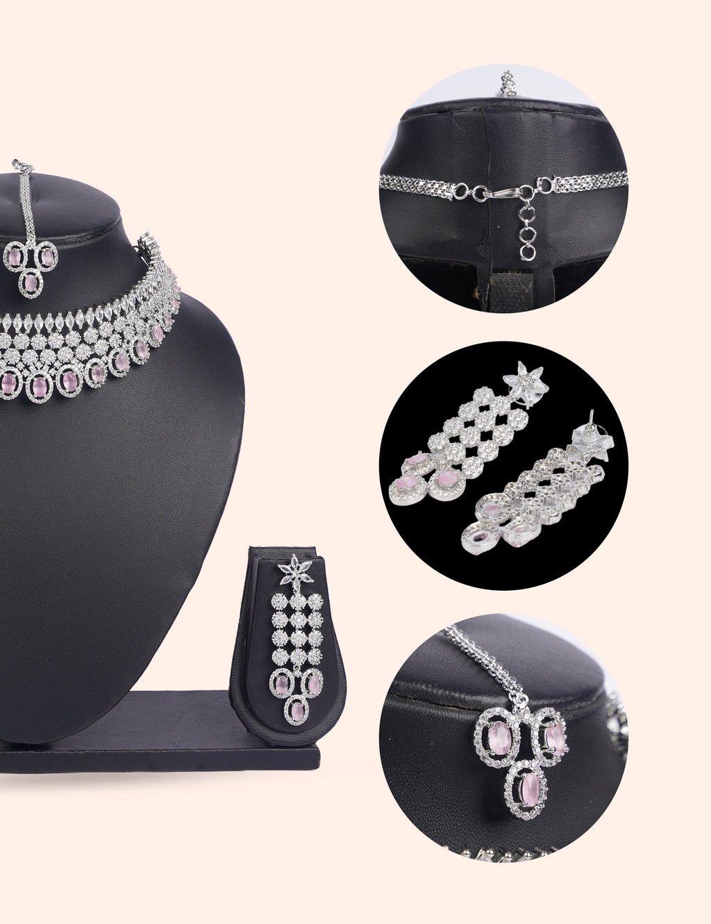 Moonlit Blush Choker& Zirconia Diamond Statement Set by N Dazzles Designs