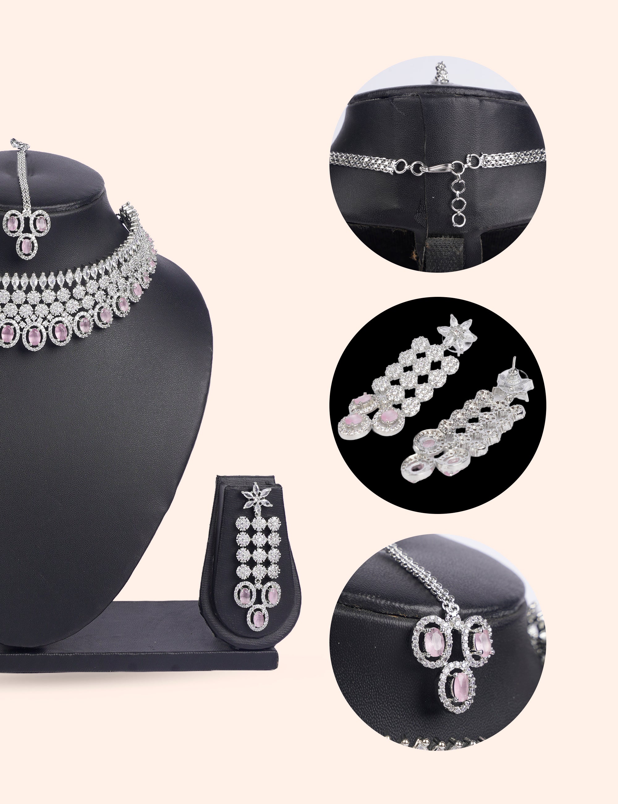 Moonlit Blush Choker& Zirconia Diamond Statement Set by N Dazzles Designs
