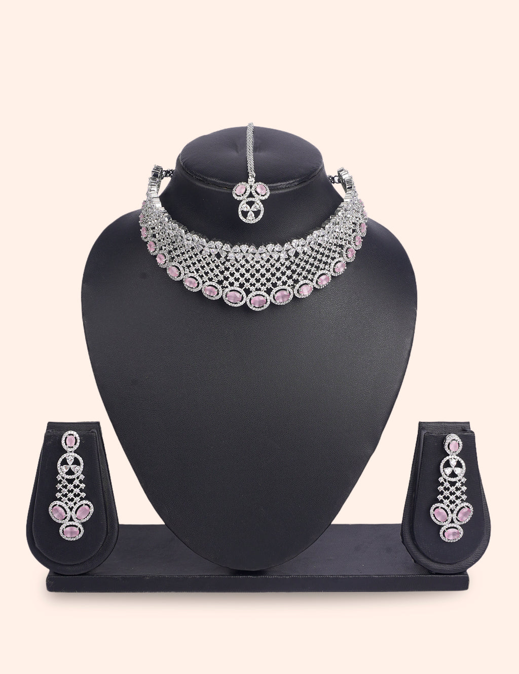 Pink Aura Royale & Zirconia Diamond Statement Set by N Dazzles Designs