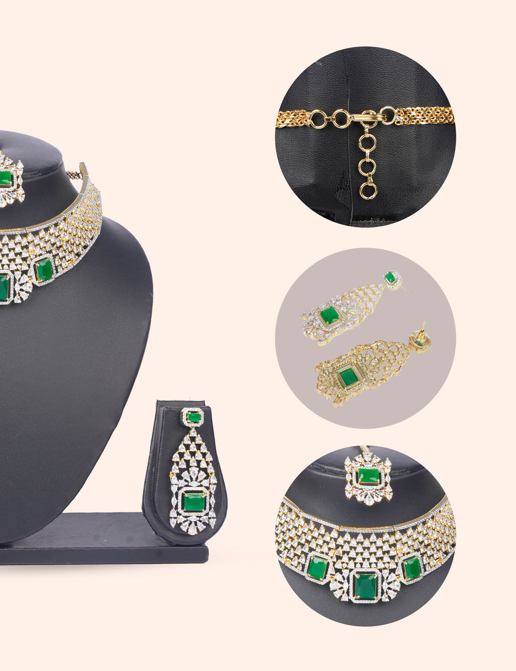 Green Majesty Choker & Zirconia Diamond Statement Set by N Dazzles Designs