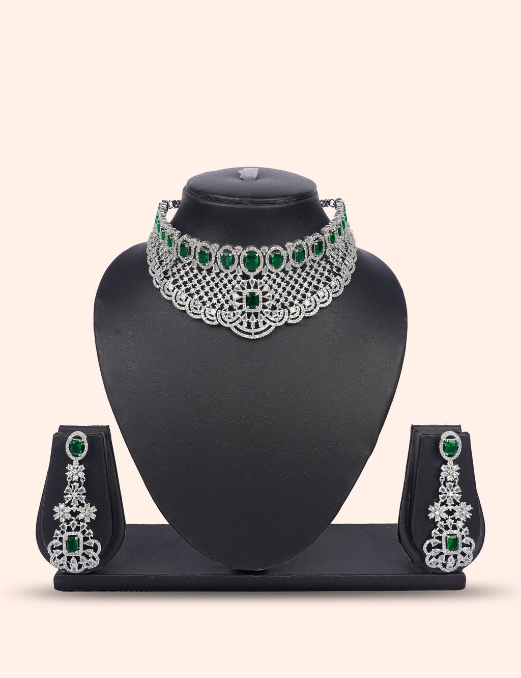 Rani Emerald Veil & Zirconia Diamond Statement Set by N Dazzles Designs