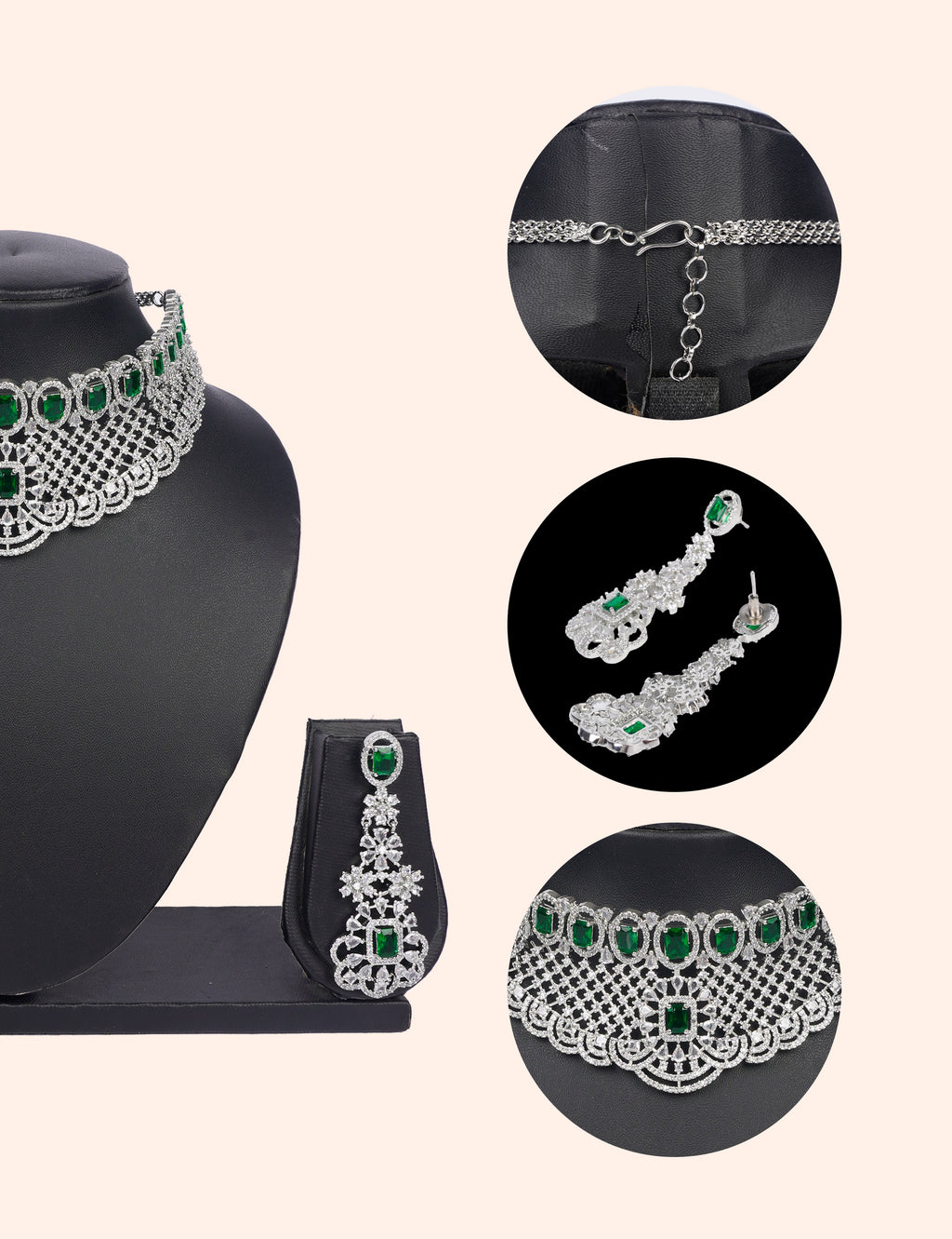 Rani Emerald Veil & Zirconia Diamond Statement Set by N Dazzles Designs