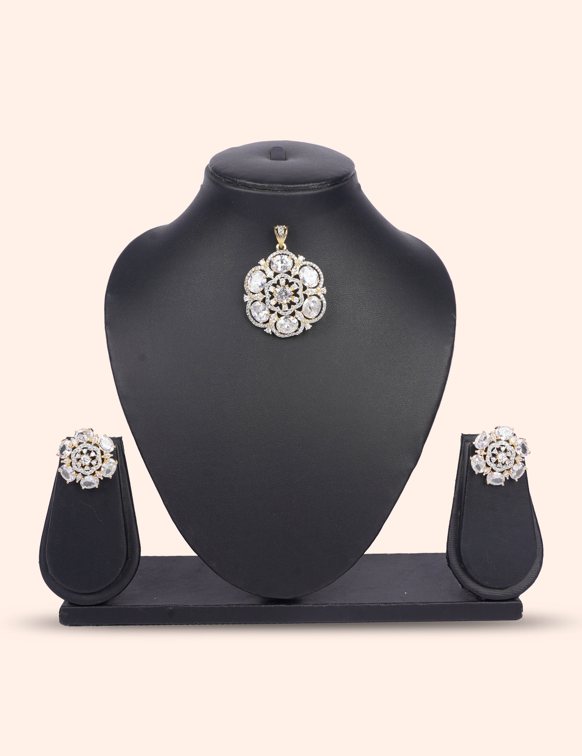 Floral Crown Pendant  & Zirconia Diamond Statement Set by N Dazzles Designs