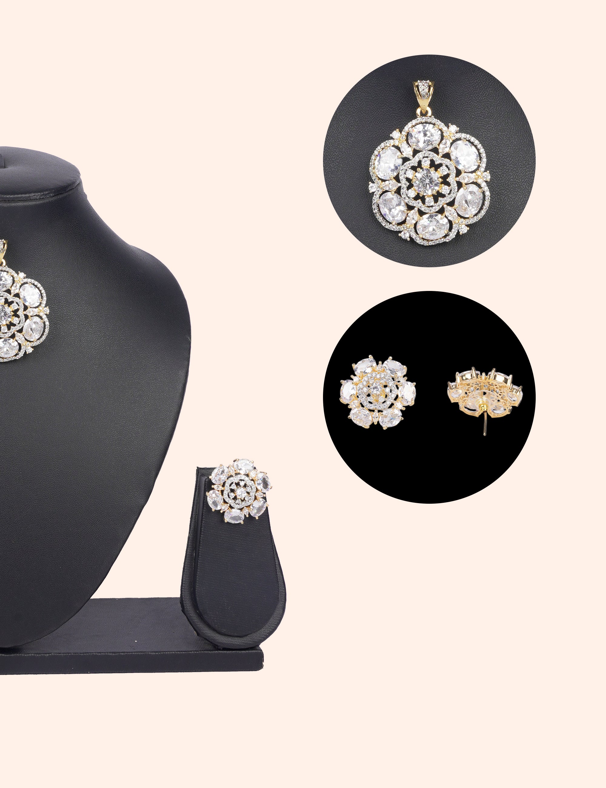 Floral Crown Pendant  & Zirconia Diamond Statement Set by N Dazzles Designs