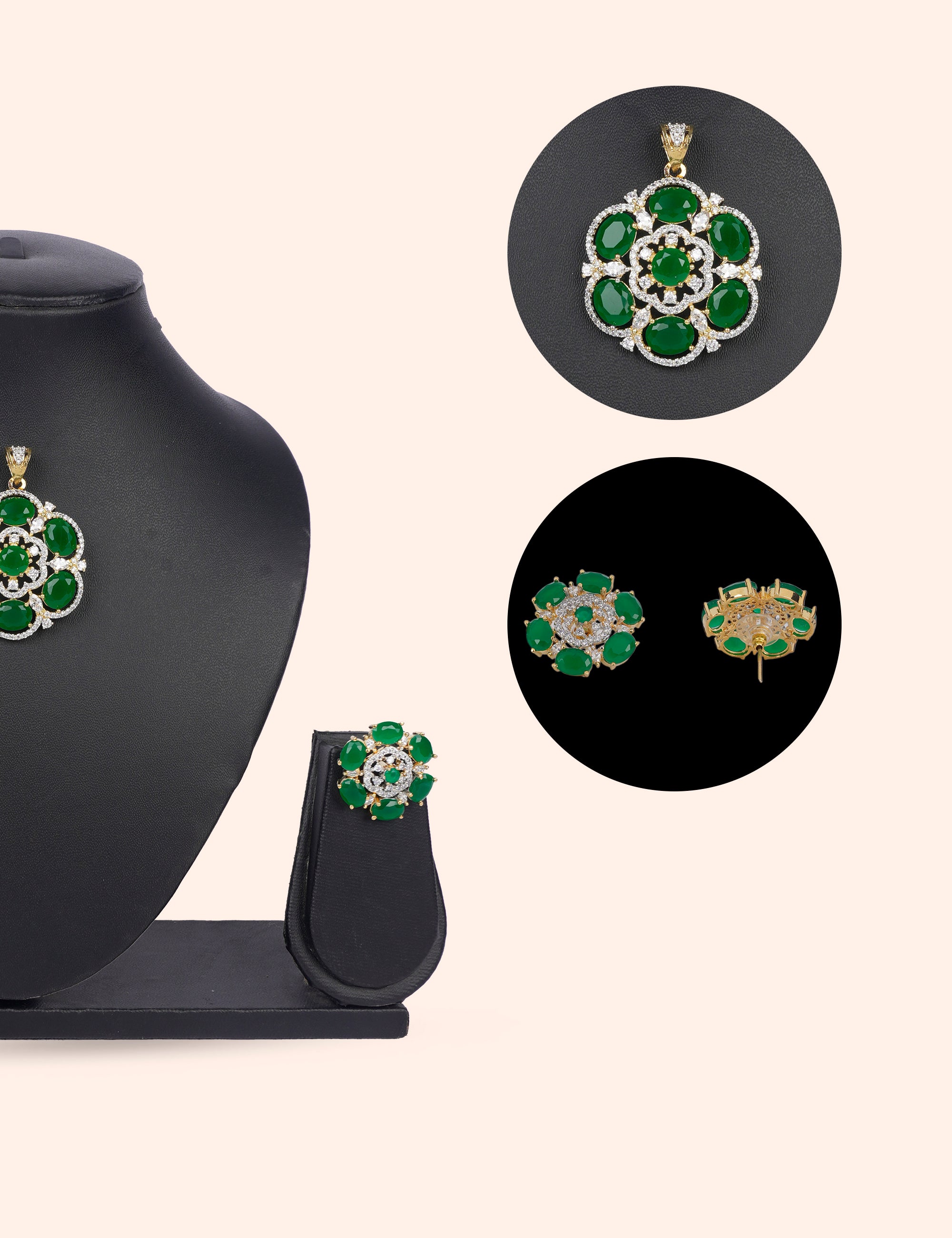 Royal emerald  & Zirconia Diamond Statement Set by N Dazzles Designs