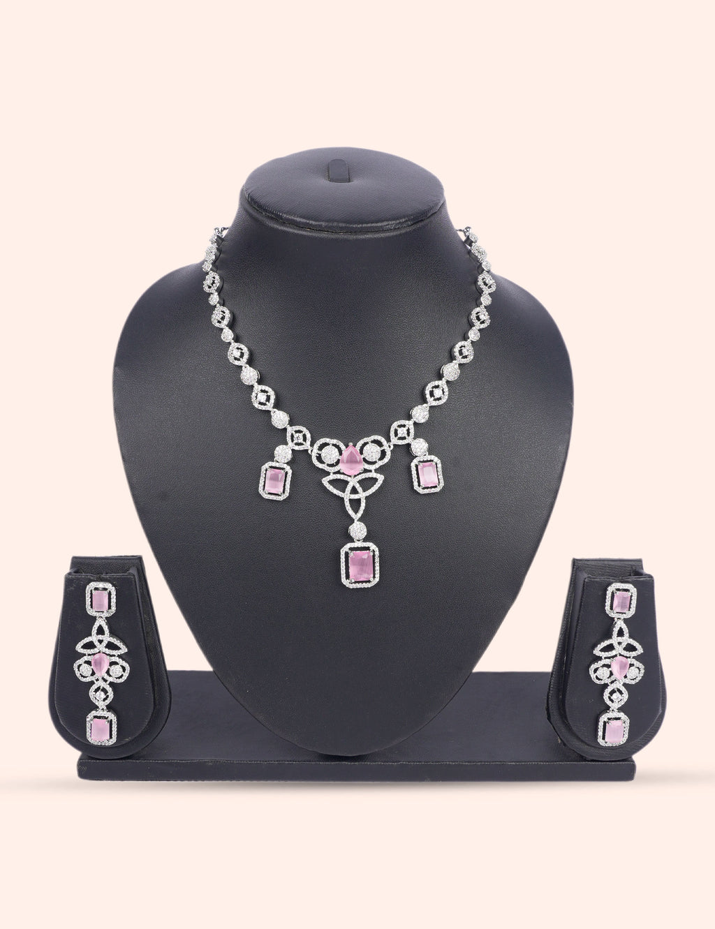 Morning Dew Pink Set & Zirconia Diamond Statement Set by N Dazzles Designs