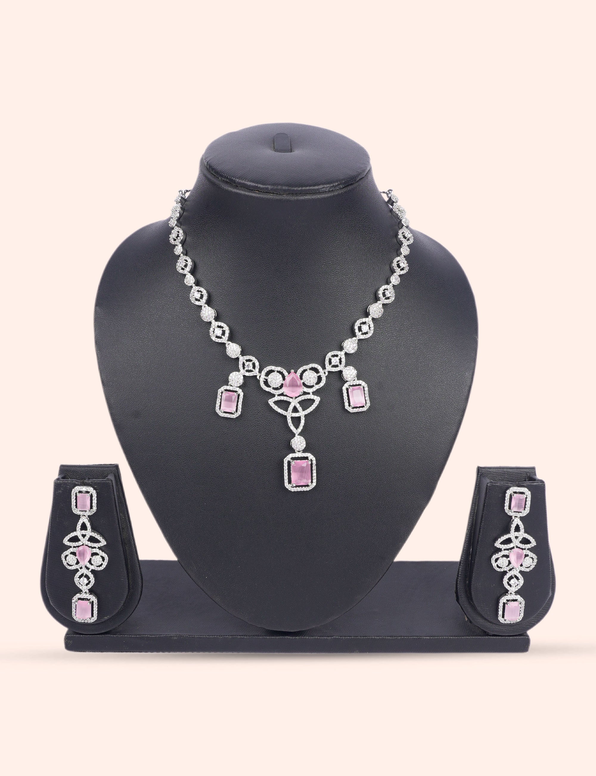 Morning Dew Pink Set & Zirconia Diamond Statement Set by N Dazzles Designs