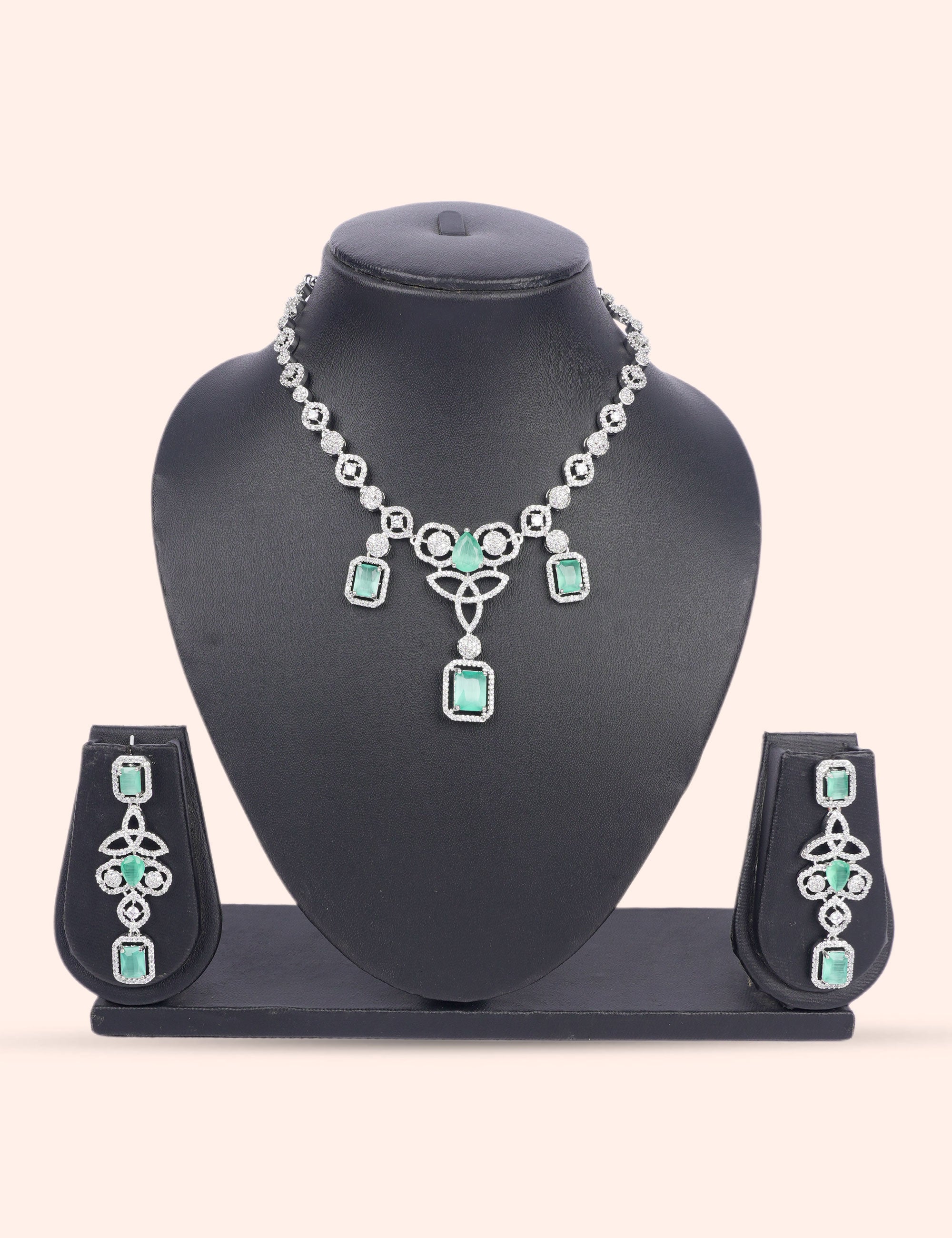 Mint Green Sparkle Set & Zirconia Diamond Statement Set by N Dazzles Designs